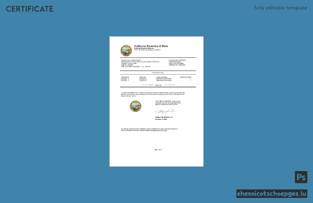 USA, Kalifornien: Beglaubigungszertifikat (Word- und PDF-Beispiel)